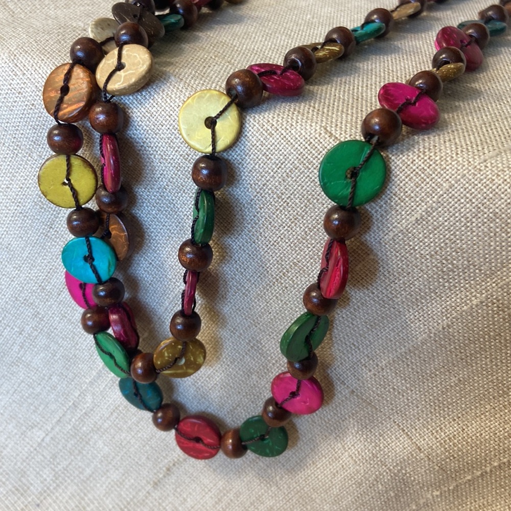 NWOT Wooden “Button Bead” Boho Necklace 56 inches of pure, lightweight fun!